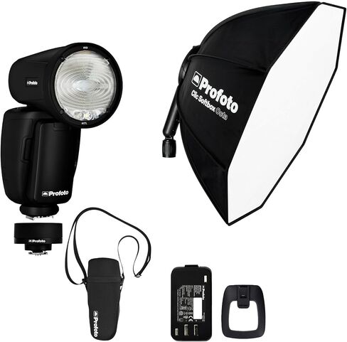 حزمة ضوء فلاش Profoto A10 على الكاميرا مع Profoto 2-Feet Clic Softbox Octa وProfoto Connect The Button Free Trigger (3 عناصر) in Kuwait