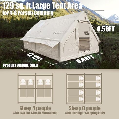 Inflatable Tent for Camping Large Blow Up Tents Glamping 4-8 Person House 4 Season Air with Pump Easy Set up Waterproof Outdoor Oxford in Saudi Arabia