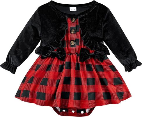 ملابس للفتيات حديثي الولادة لعيد الميلاد وعيد الشكر فستان رومبير بأكمام طويلة وأزرار ملابس الخريف والشتاء من 0 إلى 24 شهرًا in Kuwait