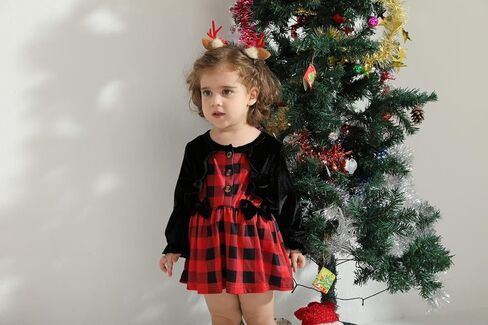 ملابس للفتيات حديثي الولادة لعيد الميلاد وعيد الشكر فستان رومبير بأكمام طويلة وأزرار ملابس الخريف والشتاء من 0 إلى 24 شهرًا in Kuwait