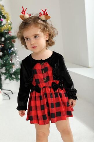 ملابس للفتيات حديثي الولادة لعيد الميلاد وعيد الشكر فستان رومبير بأكمام طويلة وأزرار ملابس الخريف والشتاء من 0 إلى 24 شهرًا in Kuwait