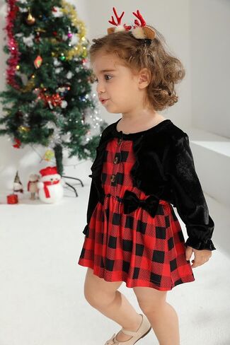 ملابس للفتيات حديثي الولادة لعيد الميلاد وعيد الشكر فستان رومبير بأكمام طويلة وأزرار ملابس الخريف والشتاء من 0 إلى 24 شهرًا in Kuwait