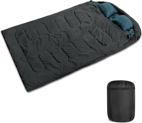 Double Sleeping Bag for Adults with 2 Pillows Waterproof Queen Size 2 Person Sleeping Bags for Cold/Warm Weather - Camping Hiking Backpacking (Black&Gray) in Saudi Arabia
