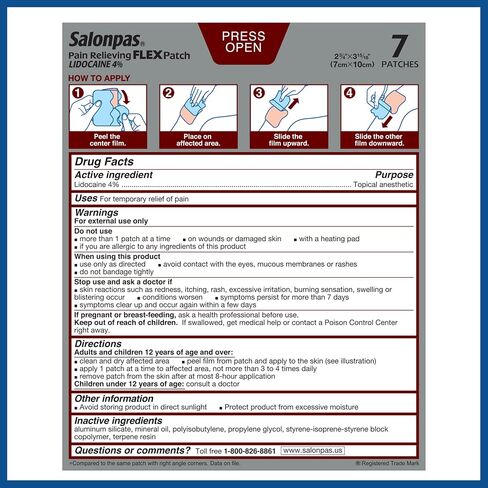 رقعة مرنة لتخفيف الألم المؤقت من Salonpas مع يدوكائين 4%، أقصى قوة OTC، نسيج رقيق قابل للتمدد، التصاق قوي، ملامح الجسم، تنطبق لمدة تصل إلى 8 ساعات 7 قيراط (عبوة من 2) in Saudi Arabia