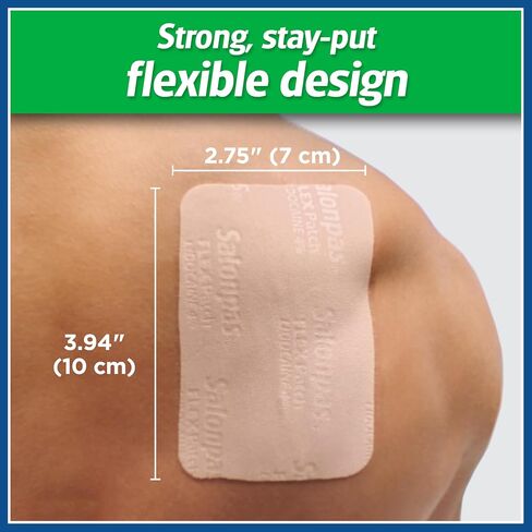 رقعة مرنة لتخفيف الألم المؤقت من Salonpas مع يدوكائين 4%، أقصى قوة OTC، نسيج رقيق قابل للتمدد، التصاق قوي، ملامح الجسم، تنطبق لمدة تصل إلى 8 ساعات 7 قيراط (عبوة من 2) in Saudi Arabia