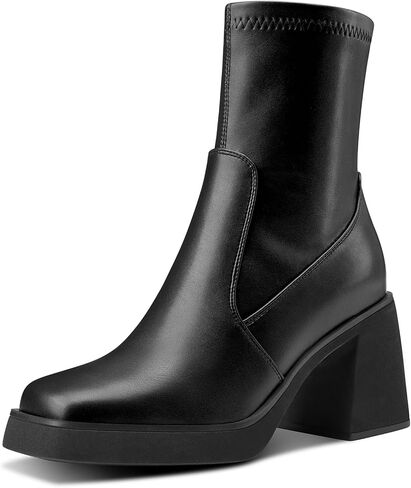 TNYNFBEB Womens Chunky Block High Heel Square Toe Ankle Boots Short Bootie Boots Zipper Prom Dress Basic Classic 3.5 Inches Heels in Saudi Arabia