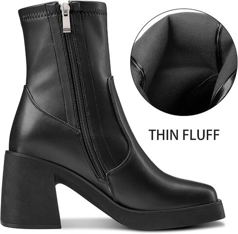 TNYNFBEB Womens Chunky Block High Heel Square Toe Ankle Boots Short Bootie Boots Zipper Prom Dress Basic Classic 3.5 Inches Heels in Saudi Arabia