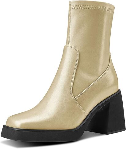 TNYNFBEB Womens Chunky Block High Heel Square Toe Ankle Boots Short Bootie Boots Zipper Prom Dress Basic Classic 3.5 Inches Heels in Saudi Arabia