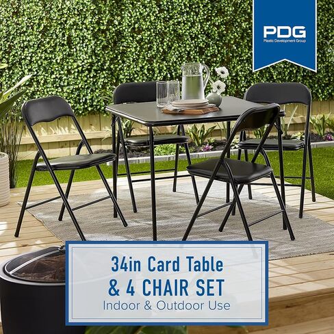 مجموعة تطوير البلاستيك، طاولة بطاقات قابلة للطي من النوع المربع مقاس 34 بوصة مع 4 كراسي قابلة للطي للمناسبات الداخلية والخارجية، باللون الأسود in Kuwait
