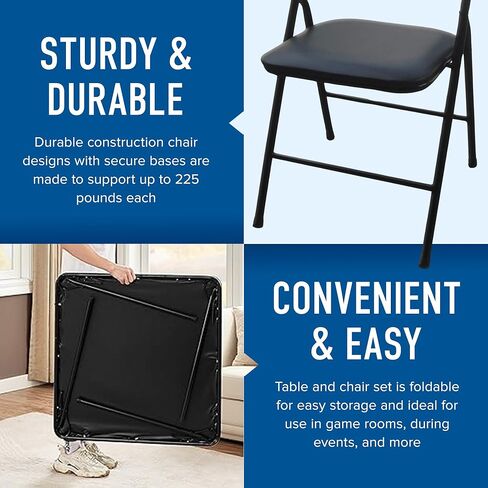 مجموعة تطوير البلاستيك، طاولة بطاقات قابلة للطي من النوع المربع مقاس 34 بوصة مع 4 كراسي قابلة للطي للمناسبات الداخلية والخارجية، باللون الأسود in Kuwait