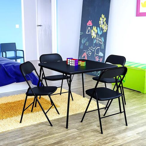 مجموعة تطوير البلاستيك، طاولة بطاقات قابلة للطي من النوع المربع مقاس 34 بوصة مع 4 كراسي قابلة للطي للمناسبات الداخلية والخارجية، باللون الأسود in Kuwait