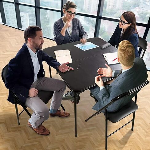 مجموعة تطوير البلاستيك، طاولة بطاقات قابلة للطي من النوع المربع مقاس 34 بوصة مع 4 كراسي قابلة للطي للمناسبات الداخلية والخارجية، باللون الأسود in Kuwait