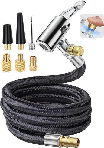 21'' Quick Air Release Extention Hose, Tire Valve Extension Tube w/Presta Valve & Air Pump Ball Needle Set, Air Tire Inflator Pump Hose with Air Chuck Adapter for Portable Air Compressor in Kuwait