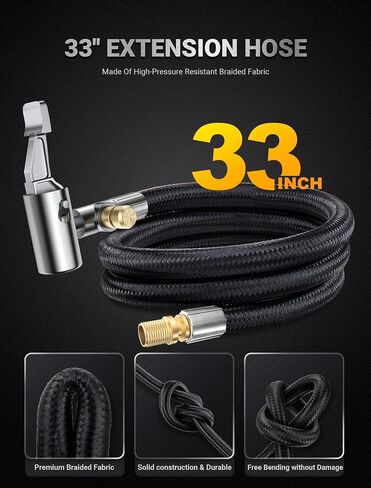21'' Quick Air Release Extention Hose, Tire Valve Extension Tube w/Presta Valve & Air Pump Ball Needle Set, Air Tire Inflator Pump Hose with Air Chuck Adapter for Portable Air Compressor in Kuwait