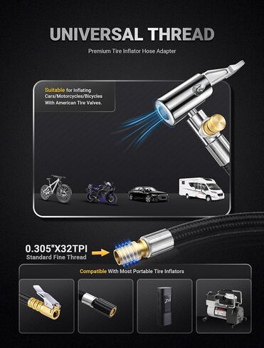 21'' Quick Air Release Extention Hose, Tire Valve Extension Tube w/Presta Valve & Air Pump Ball Needle Set, Air Tire Inflator Pump Hose with Air Chuck Adapter for Portable Air Compressor in Kuwait
