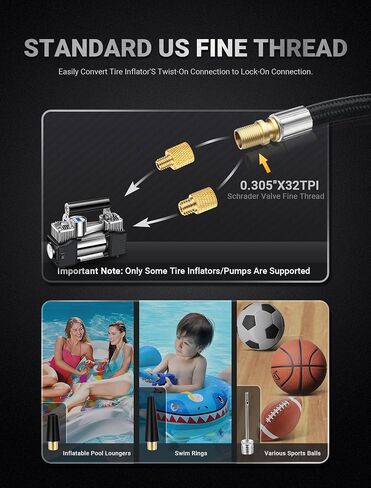 21'' Quick Air Release Extention Hose, Tire Valve Extension Tube w/Presta Valve & Air Pump Ball Needle Set, Air Tire Inflator Pump Hose with Air Chuck Adapter for Portable Air Compressor in Kuwait