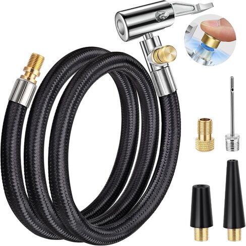 21'' Quick Air Release Extention Hose, Tire Valve Extension Tube w/Presta Valve & Air Pump Ball Needle Set, Air Tire Inflator Pump Hose with Air Chuck Adapter for Portable Air Compressor in Kuwait