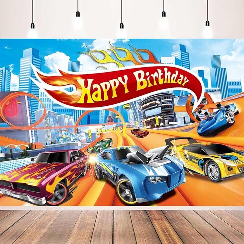 Blue Car Racing Happy Birthday Backdrop Car Theme Boys Birthday Party Decoration Racing Kid Photography Party Supplies (7x5) in Saudi Arabia