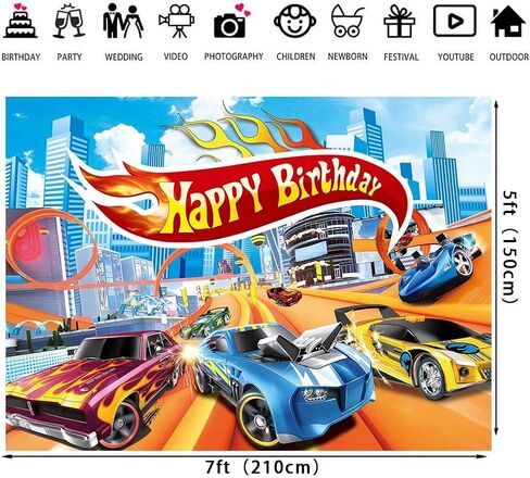 Blue Car Racing Happy Birthday Backdrop Car Theme Boys Birthday Party Decoration Racing Kid Photography Party Supplies (7x5) in Saudi Arabia