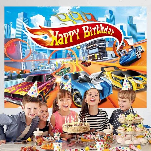 Blue Car Racing Happy Birthday Backdrop Car Theme Boys Birthday Party Decoration Racing Kid Photography Party Supplies (7x5) in Saudi Arabia