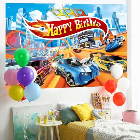 Blue Car Racing Happy Birthday Backdrop Car Theme Boys Birthday Party Decoration Racing Kid Photography Party Supplies (7x5) in Saudi Arabia