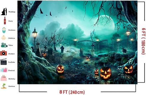 Dudaacvt 7X5FT Halloween Backdrop Horror Moon Night Scary Cemetery Pumpkin Lantern Backdrop for Halloween Kids Adult Family Party Birthday Banner Decor Halloween Photo Backdrop D612 in Saudi Arabia