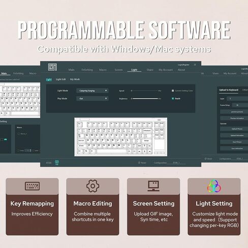 لوحة مفاتيح الألعاب اللاسلكية EPOMAKER RT80، لوحة مفاتيح ميكانيكية ثلاثية الأوضاع بنسبة 75%، لوحة مفاتيح مخصصة كريمية قابلة للتبديل السريع، مع شاشة تعمل باللمس وشاشة صغيرة، NKRO للألعاب المكتبية (رمادي قديم، مفتاح فلامنغو) in Saudi Arabia