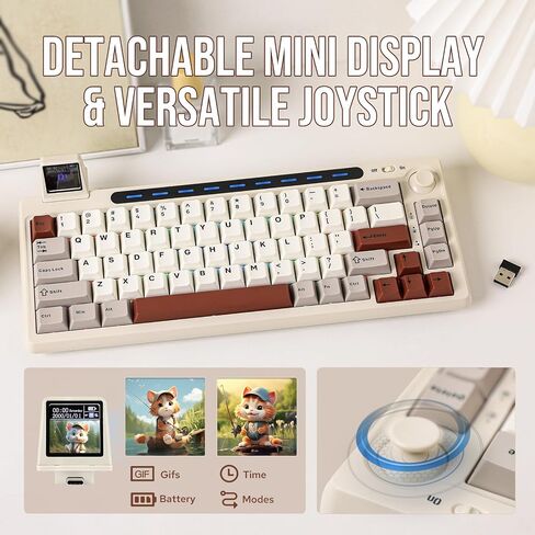 EPOMAKER RT65 Wireless Gaming Keyboard, Tri-Mode 65% Mechanical Keyboard, Hot-swap Creamy Custom Keyboard, with Mini Display and Joystick, RGB Backlit, NKRO (Pink, Flamingo Switch) in Saudi Arabia