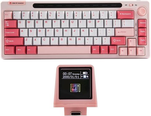 EPOMAKER RT65 Wireless Gaming Keyboard, Tri-Mode 65% Mechanical Keyboard, Hot-swap Creamy Custom Keyboard, with Mini Display and Joystick, RGB Backlit, NKRO (Pink, Flamingo Switch) in Saudi Arabia