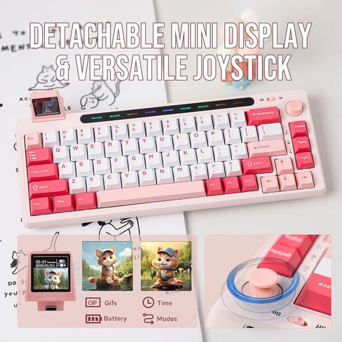 EPOMAKER RT65 Wireless Gaming Keyboard, Tri-Mode 65% Mechanical Keyboard, Hot-swap Creamy Custom Keyboard, with Mini Display and Joystick, RGB Backlit, NKRO (Pink, Flamingo Switch) in Saudi Arabia