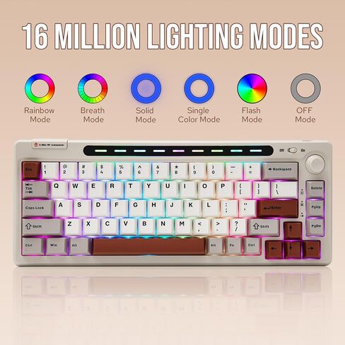 EPOMAKER RT65 Wireless Gaming Keyboard, Tri-Mode 65% Mechanical Keyboard, Hot-swap Creamy Custom Keyboard, with Mini Display and Joystick, RGB Backlit, NKRO (Pink, Flamingo Switch) in Saudi Arabia