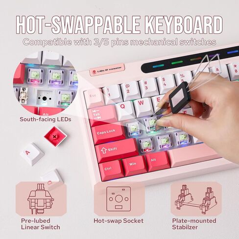 EPOMAKER RT65 Wireless Gaming Keyboard, Tri-Mode 65% Mechanical Keyboard, Hot-swap Creamy Custom Keyboard, with Mini Display and Joystick, RGB Backlit, NKRO (Pink, Flamingo Switch) in Saudi Arabia