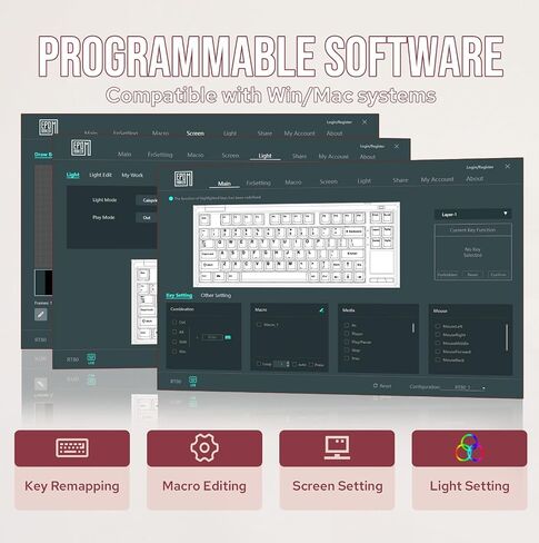 EPOMAKER RT65 Wireless Gaming Keyboard, Tri-Mode 65% Mechanical Keyboard, Hot-swap Creamy Custom Keyboard, with Mini Display and Joystick, RGB Backlit, NKRO (Pink, Flamingo Switch) in Saudi Arabia