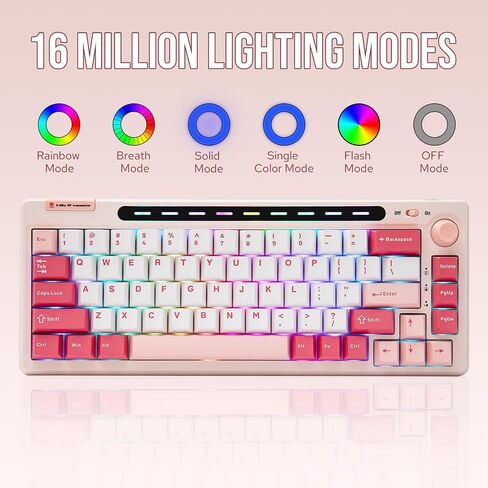 EPOMAKER RT65 Wireless Gaming Keyboard, Tri-Mode 65% Mechanical Keyboard, Hot-swap Creamy Custom Keyboard, with Mini Display and Joystick, RGB Backlit, NKRO (Pink, Flamingo Switch) in Saudi Arabia