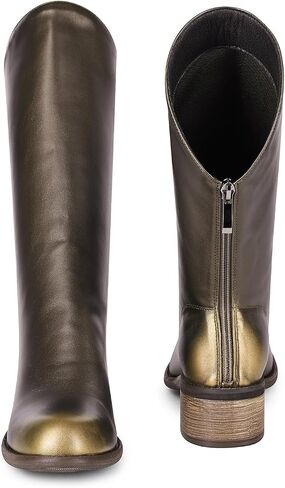 Women Slant-Top Boots Round Toe Chunky Heel Comfortable Back Zip Mid-calf Boots in Saudi Arabia