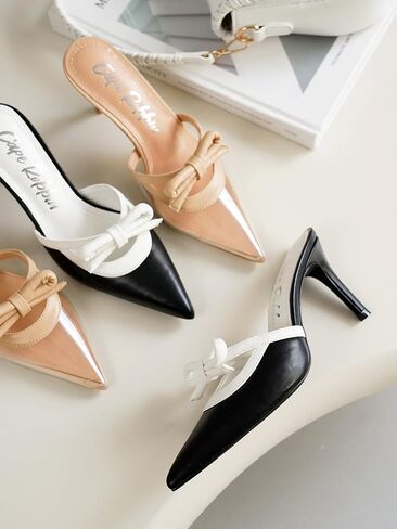 Cape Robbin Kitten Heels For Women Heels With Bow Heels - Classy Kitten Heels for Women Kitten Heels - Elegant Heeled Mules for Women Hanny in Saudi Arabia