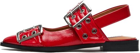 Women's Wide Welt Ballet Buckle Flats Comfortable Slingback Ballerina Squared Block Heel Sheos in Saudi Arabia
