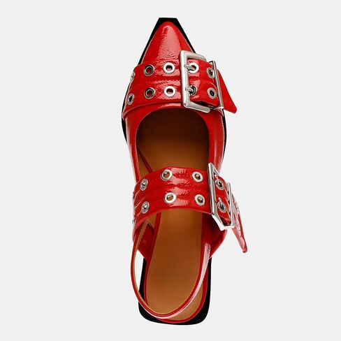 Women's Wide Welt Ballet Buckle Flats Comfortable Slingback Ballerina Squared Block Heel Sheos in Saudi Arabia