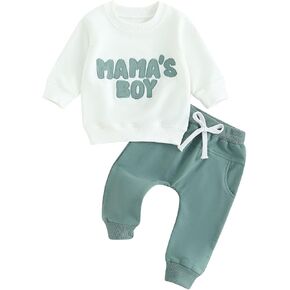 2Pcs Baby Boy Fall Outfits Cute Letter Printer Long Sleeve Tops with Sweatpants Toddler Infant Clothes Sets