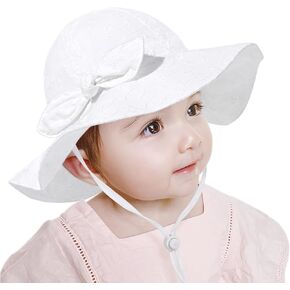 Baby Girl Sun Hat with UPF 50+ Outdoor Adjustable Beach Hat with Wide Brim Bucket Hats
