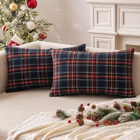 MIULEE Fall Set of 2 Scottish Tartan Plaid Throw Pillow Covers Farmhouse Classic Decorative Square Cushion Cases for Decor Sofa Couch 18x18 Inch, Rust