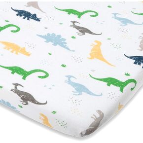 Joey + Joan Bassinet Fitted Sheet for 15 x 33 Inch Oval, Rectangular and Hourglass Mattress Pad – Dinosaurs - 1 Pack