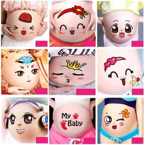Photo Booth Props for Expectant Mothers,Pregnancy Facial Expressions Sticker Pregnant Women Baring Belly Bump Paster Unborn Baby Photographying Props(9 sheets with Different Expressions)