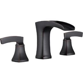 Waterfall Brushed Nickel Faucet for Bathroom Sink 3 Hole - 4 inch Centerset Brass Bathroom Faucets, Lead-Free Lavatory Vanity Sink Faucet with Pop-up Drain & Supply Hoses, MP106BN