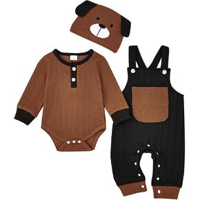 Baby Boy Clothes Cute Long Sleeve Romper Infant Pocket Overalls Adjustable Suspender Pants Set 0-18 Months in Kuwait