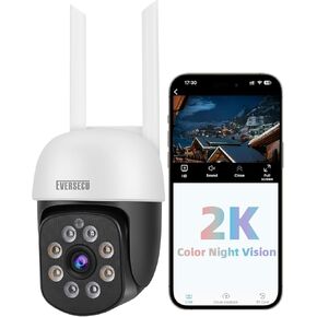 EVERSECU 2K 3.0MP Outdoor WiFi PTZ Security Camera, 2.4G WiFi, Auto Tracking, 2 Way Audio, Spot Night Vision, Work with Alexa, SD Card & Cloud Storage, ONVlF Compliant RTSP IP CCTV Camera(4pcs)