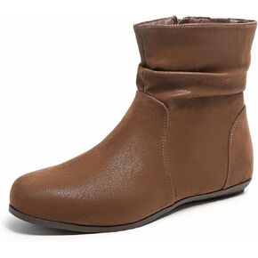 Luoika Women's Wide Width Ankle Boots - Black Brown Short Boots Block Low Heel Side Zipper Booties.