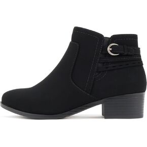 Soda “BOYET" ~ Women Round Toe Elastic Gore Multi Back Strap Low Stack Heel Ankle Bootie with Side Zipper