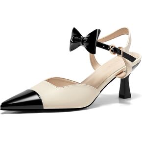 Coutgo Womens Kitten Heels Dress Shoes Closed Pointed Toe Ankle Strap Bow Pumps