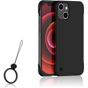 Slim Borderless for iPhone 16 Pro Phone Case 6.3"(2024) Ultra-Thin Lightweight Frameless Matte Hard PC Cover Case with Pull Ring Shockproof Non Slip Rope,Suppor Wireless Charging-Black